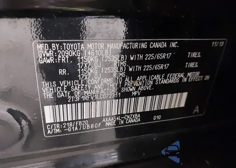 2020 Toyota Rav4 Le z USA, uszkodzony, nr VIN 2T3F1RFV1LC072311